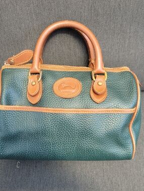 Dooney & Bourke Green Leather Satchel with Tan Trim